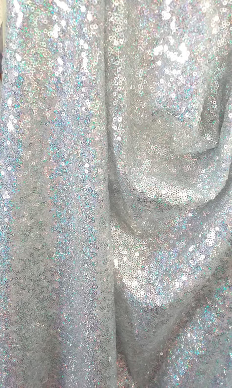 Hologram Silver Polyester Fabric - Mini Metallic Disc Sequins, Silver, 52/54" Width (1 Yard)