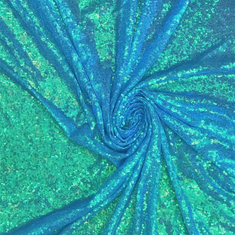 Blue Iridescent Polyester Fabric - Mini Metallic Disc Sequins, 52/54" Width