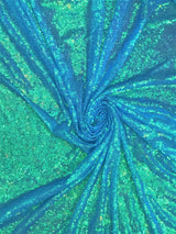 Blue Iridescent Polyester Fabric - Mini Metallic Disc Sequins, 52/54" Width