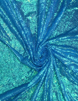 Blue Iridescent Polyester Fabric - Mini Metallic Disc Sequins, 52/54" Width