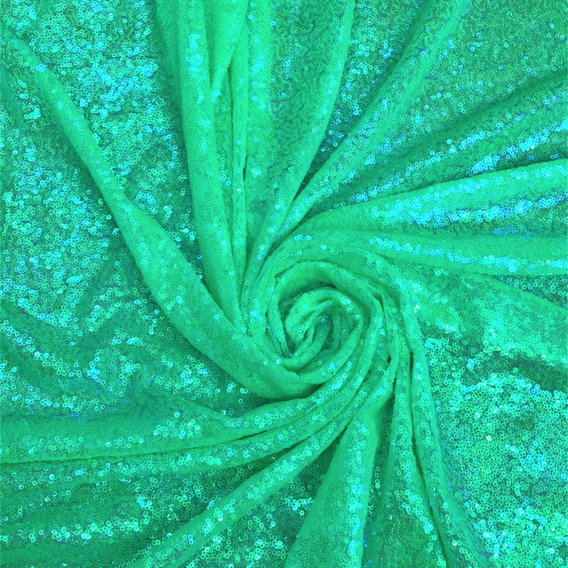 Green Iridescent Glitz Sequins Polyester Fabric - Green, Mini Metallic Disc Sequins, 52/54" Width