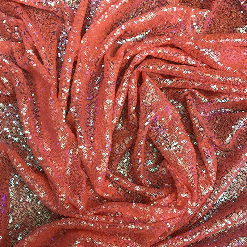 Iridescent Orange Glitz Sequins Polyester Fabric - Orange Metallic Disc Sequins, 52/54" Width