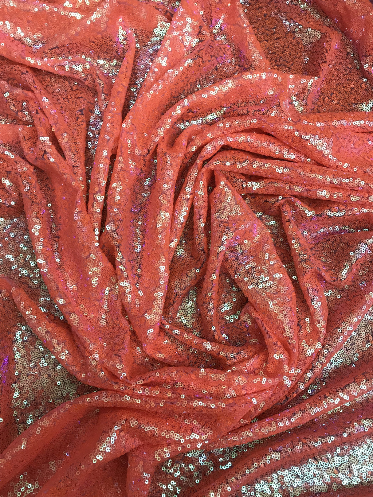 Iridescent Orange Glitz Sequins Polyester Fabric - Orange Metallic Disc Sequins, 52/54" Width