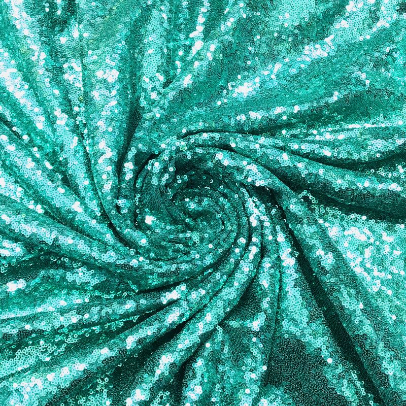 Aqua Glitz Sequins Polyester Fabric - Aqua, Mini Metallic Disc Sequins, 52/54" Width