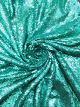 Aqua Glitz Sequins Polyester Fabric - Aqua, Mini Metallic Disc Sequins, 52/54" Width