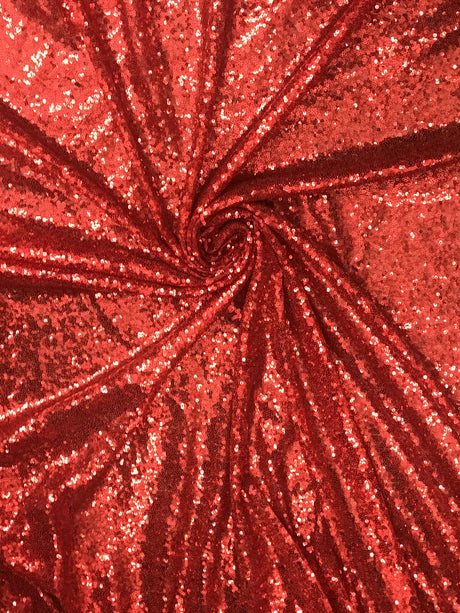 Red Glitz Sequins Polyester Fabric - Red Mini Metallic Disc Sequins, 52/54" Width