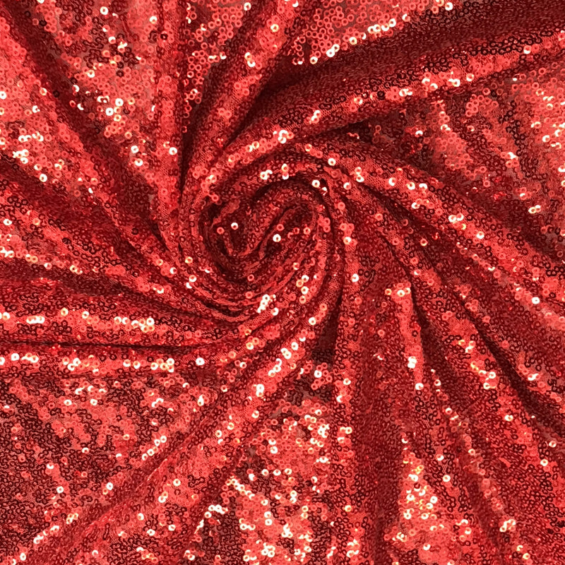 Red Glitz Sequins Polyester Fabric - Red Mini Metallic Disc Sequins, 52/54" Width