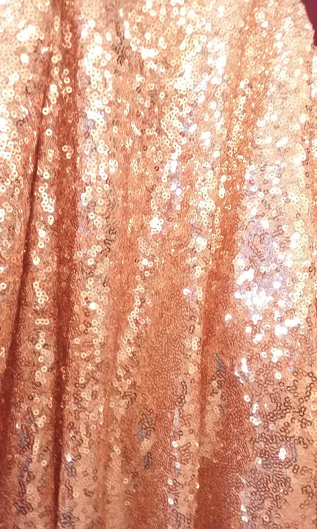 Rose Gold Glitz Sequins Polyester Fabric - Rose Gold Metallic Disc Sequins, 52/54" Width