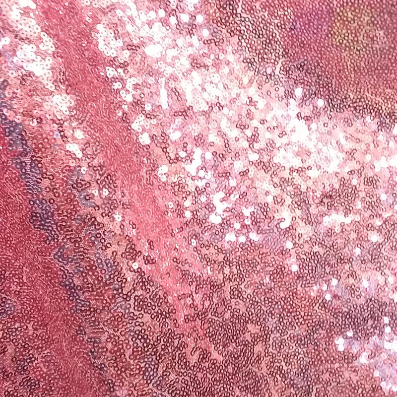 Rose Pink Glitz Sequins Polyester Fabric - Rose Pink, Mini Metallic Disc Sequins, 52/54" Width