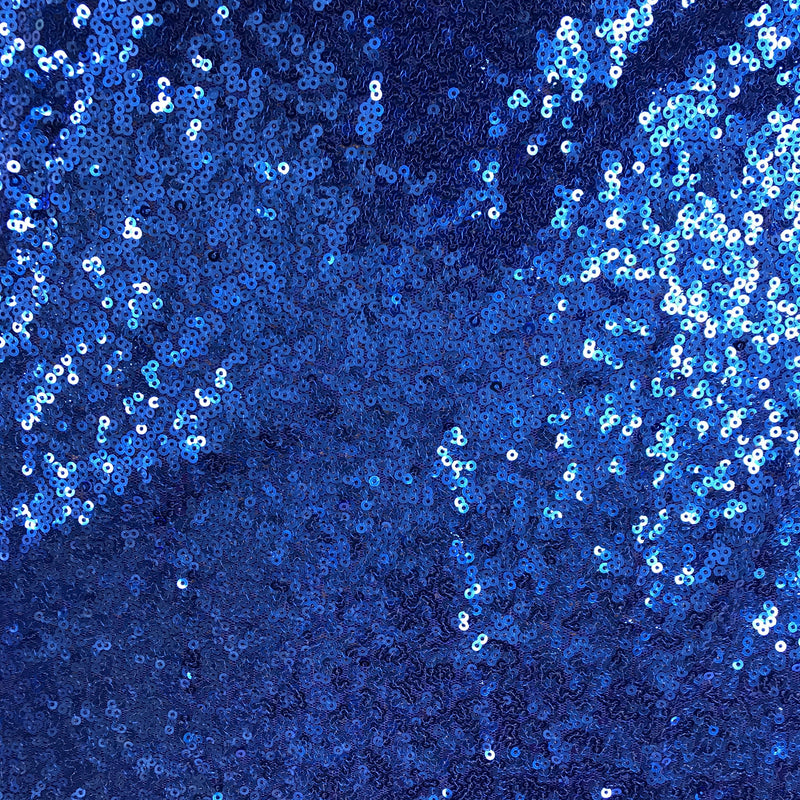 Royal Glitz Sequins Polyester Mesh Fabric - Royal Blue Mini Metallic Disc Sequins, 52/54" Width