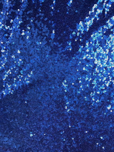 Royal Glitz Sequins Polyester Mesh Fabric - Royal Blue Mini Metallic Disc Sequins, 52/54" Width