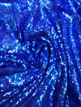 Royal Glitz Sequins Polyester Mesh Fabric - Royal Blue Mini Metallic Disc Sequins, 52/54" Width
