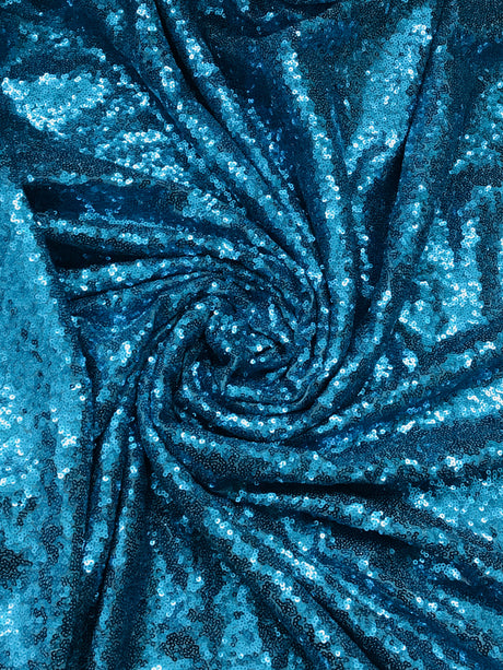 Turquoise Glitz Sequins Polyester Fabric - Turquoise, Mini Metallic Disc Sequins, 52/54" Width