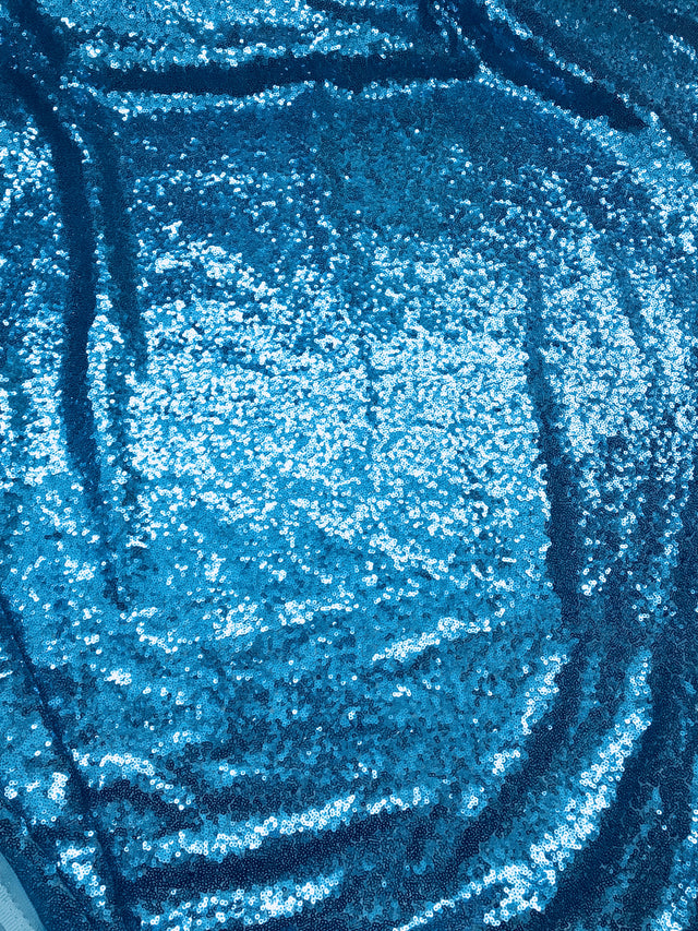 Turquoise Glitz Sequins Polyester Fabric - Turquoise, Mini Metallic Disc Sequins, 52/54" Width