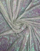 Iridescent White Unicorn Polyester Fabric - White, Mini Metallic Disc Sequins, 52/54" Width
