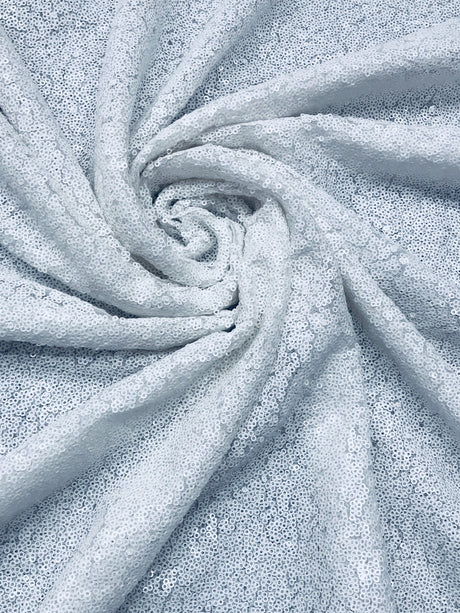 White Glitz Sequins Polyester Fabric - White Mini Metallic Disc Sequins, 52/54" Width