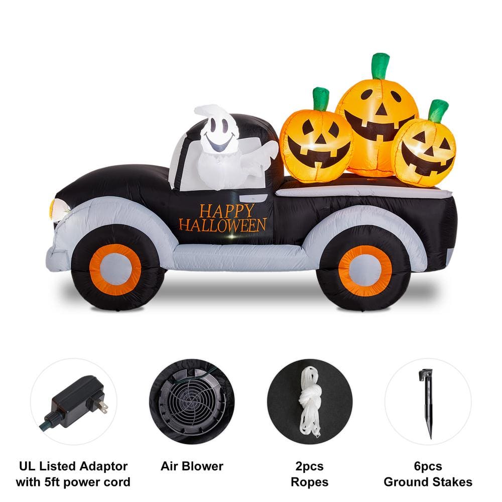 8 ft Lighted Halloween Inflatable Truck with Pumpkins