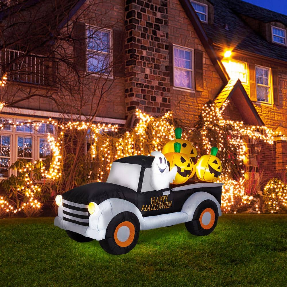 8 ft Lighted Halloween Inflatable Truck with Pumpkins