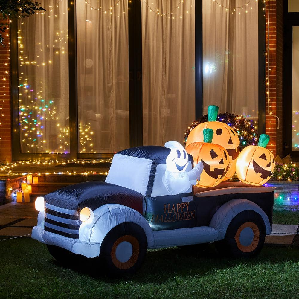 8 ft Lighted Halloween Inflatable Truck with Pumpkins