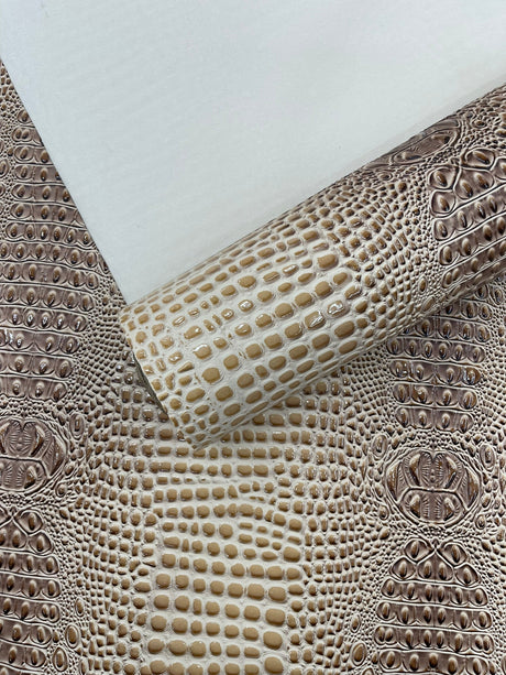 Glossy Two Tone Gator Vinyl Fabric - Alligator Faux Leather, 54" Width (1 Yard)