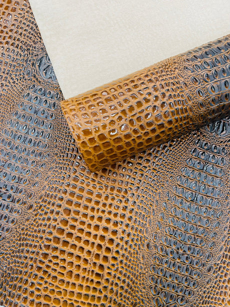 Glossy Two Tone Gator Vinyl Fabric - Alligator Faux Leather, 54" Width (1 Yard)