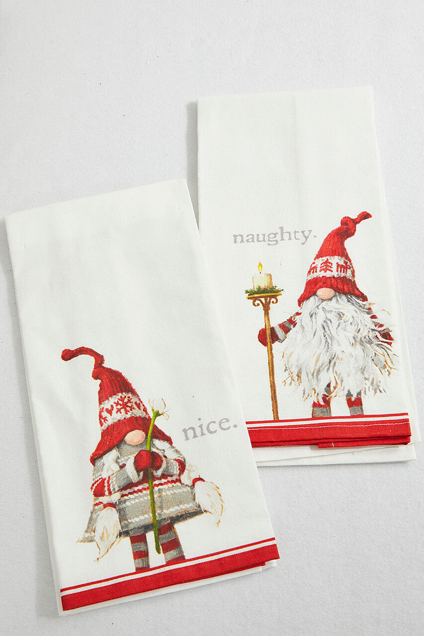 Naughty Nice Gnome Tea Towels Set of 2