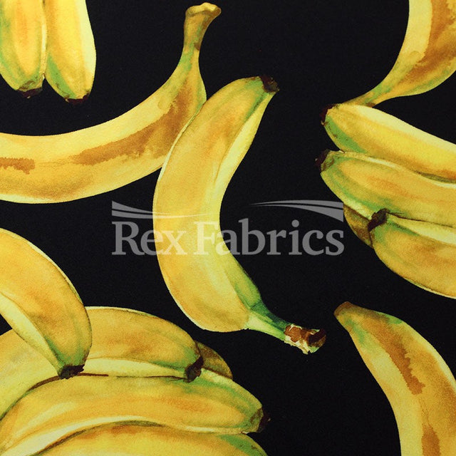 Going Bananas Nylon Spandex Fabric - Banana Print, Black or White Background, 58-60" Width (1 Yard)