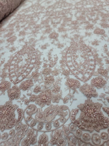 Beaded Lace Fabric Rose Gold Floral Embroidery Sequin