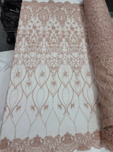 Beaded Lace Fabric Rose Gold Floral Embroidery Sequin