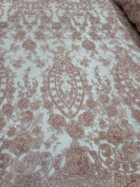 Beaded Lace Fabric Rose Gold Floral Embroidery Sequin