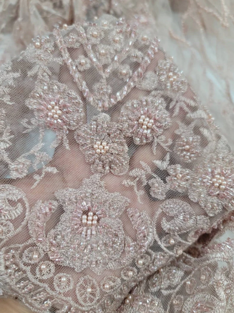 Beaded Lace Fabric Rose Gold Floral Embroidery Sequin