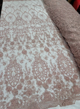 Beaded Lace Fabric Rose Gold Floral Embroidery Sequin