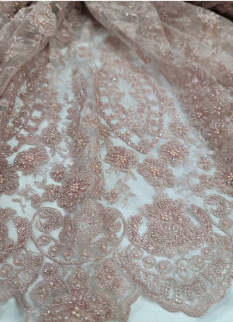 Beaded Lace Fabric Rose Gold Floral Embroidery Sequin