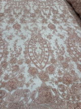 Beaded Lace Fabric Rose Gold Floral Embroidery Sequin