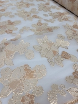 Brocade Floral Gold On White Organza Fabric