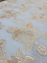 Brocade Floral Gold On White Organza Fabric