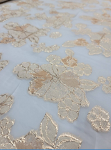 Brocade Floral Gold On White Organza Fabric