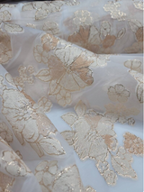 Brocade Floral Gold On White Organza Fabric