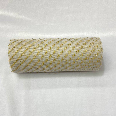 Sparkling Tulle Ribbon Roll Polyester Fabric - Gold/Silver Glitter, 6" Width, 10 Yards