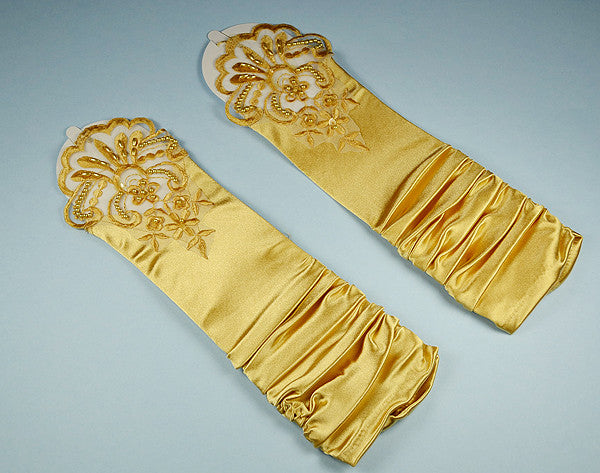 Gold Bridal Satin Fingerless Gloves Elbow Length 12 Pairs