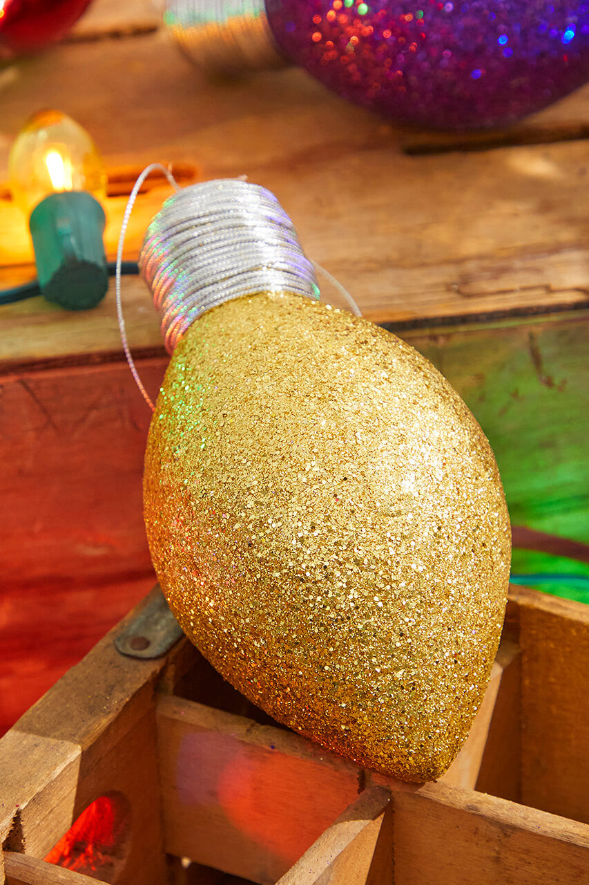 7Inch Gold Glitter Light Bulb Ornament