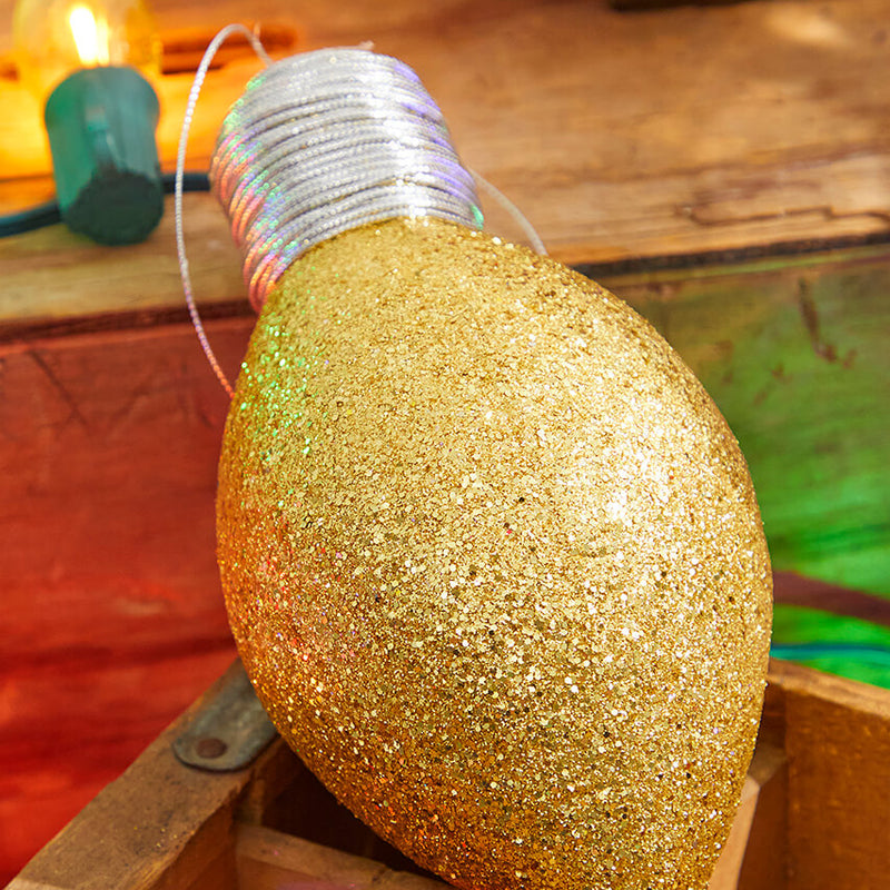 7" Gold Glitter Light Bulb Ornament