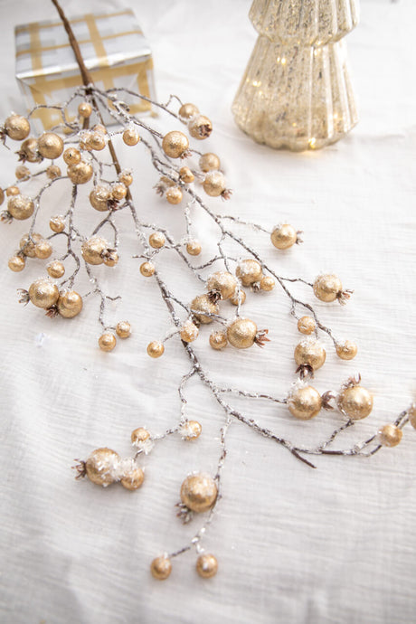 38” Champagne Gilded Frosted Crabapple Christmas Spray