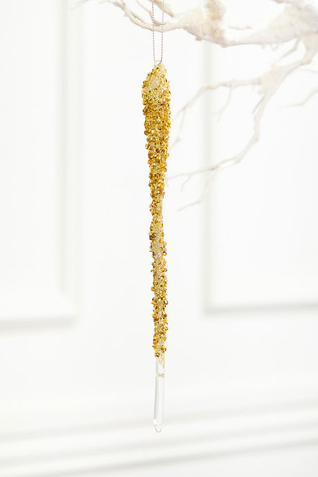 10" Gold Icicle Glass Ornament