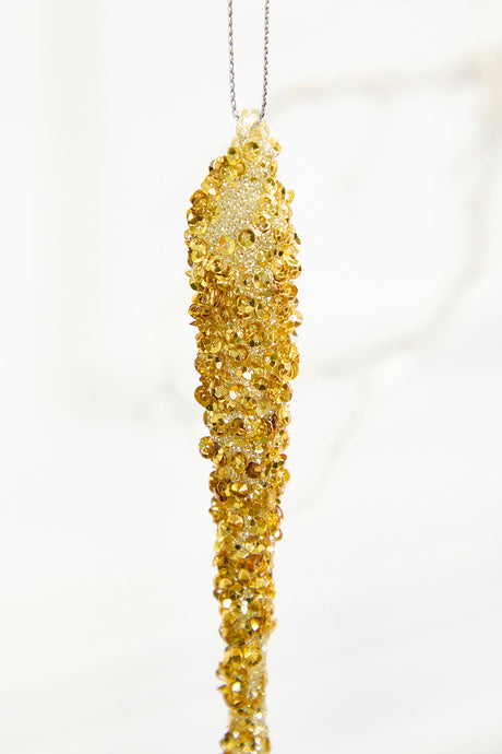 10" Gold Icicle Glass Ornament