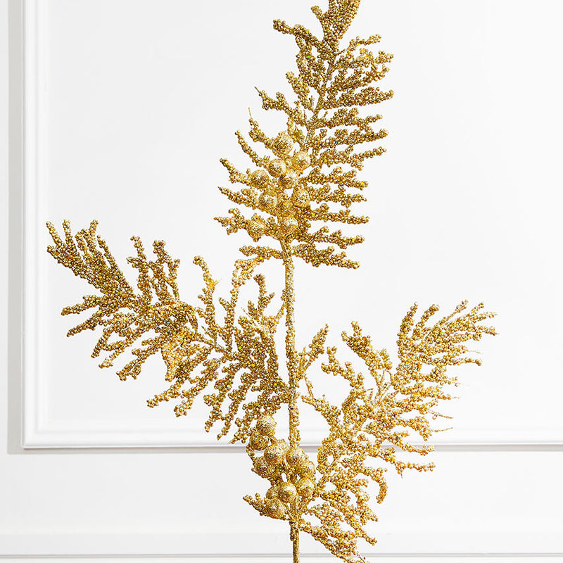 36" Gold Glitter Pine Berry Spray