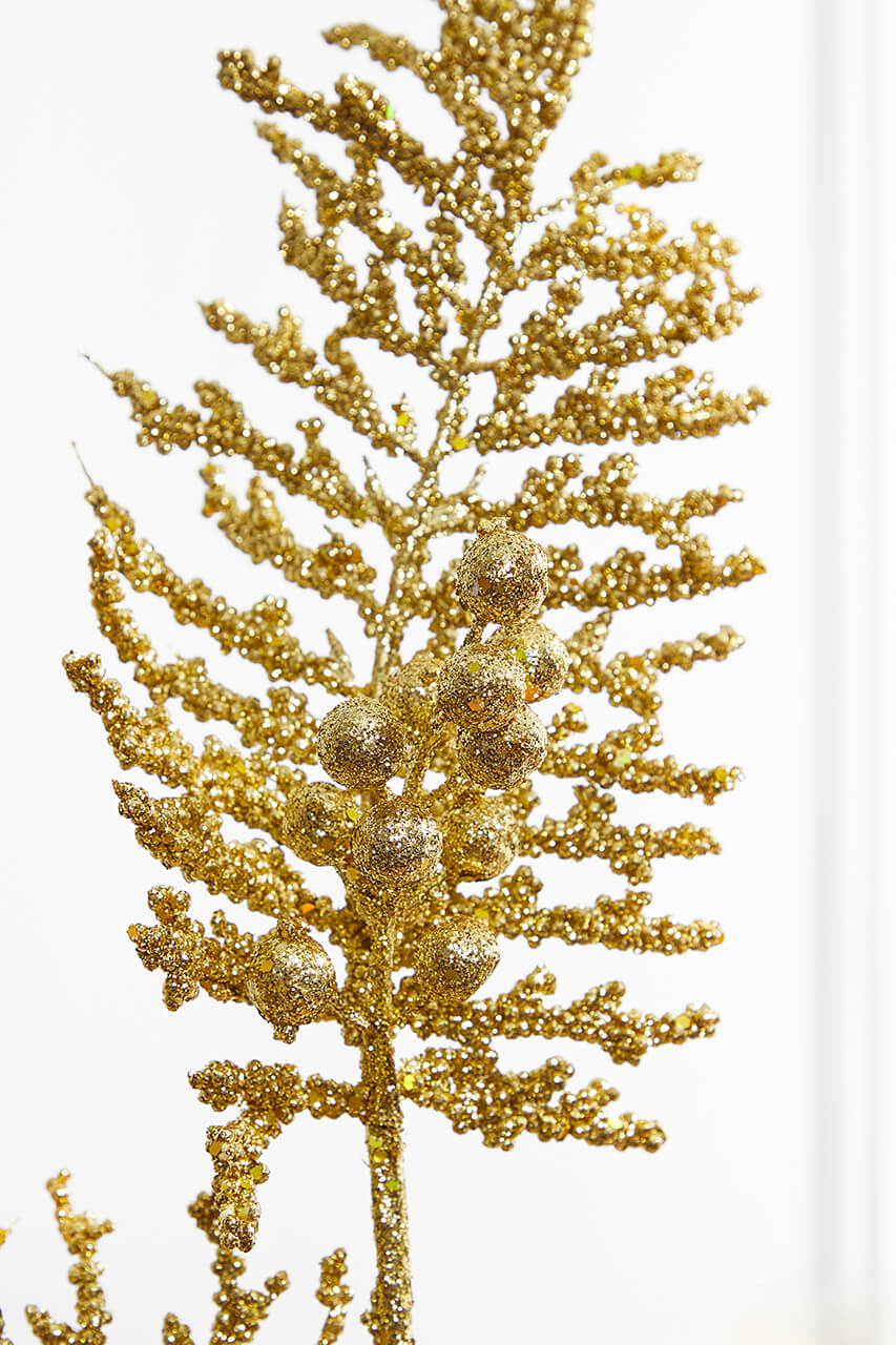 36" Gold Glitter Pine Berry Spray