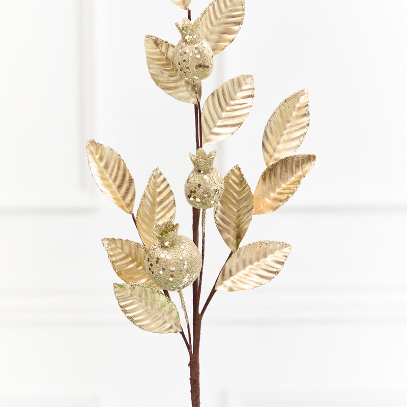 24" Metallic Gold Pomegranate Leaf Spray
