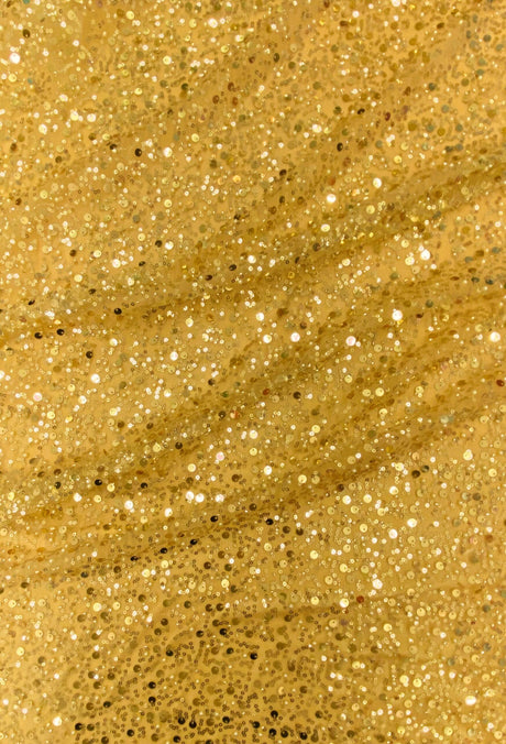 BPS Mesh Lace Gold Polyester Fabric - Gold Beads, Pearls, Sequins, 60" Width, 54" Design Width (1 Yard)