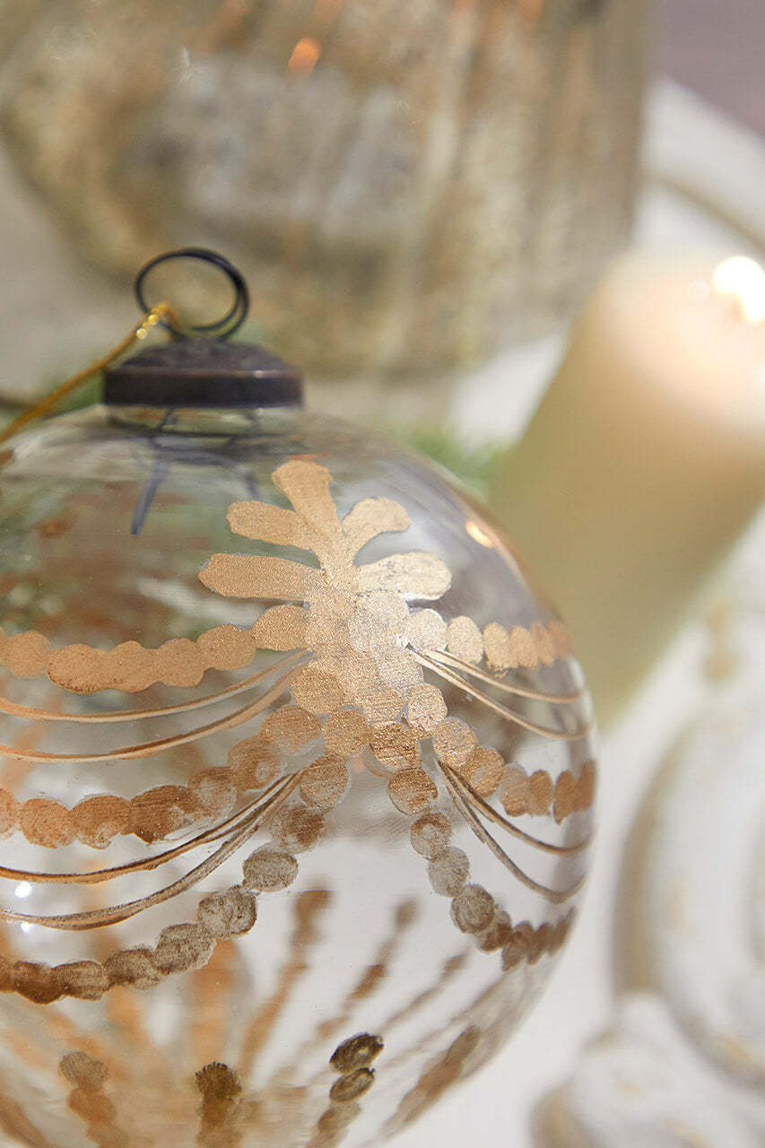 5" Etched Golden Garland Glass Ornament